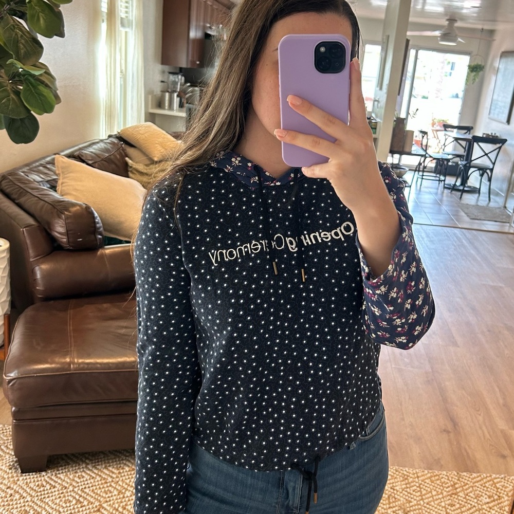 Opening Ceremony Floral Patterned Crop Hoodie Sweatshirt XS
